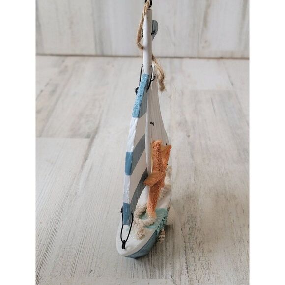 Wooden sail boat blue starfish glitter shell large ornament xmas - Picture 4 of 6